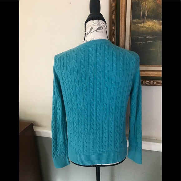 Lands’End Aqua Blue Ribbed Cardigan Sweater M/P - Picture 6 of 6